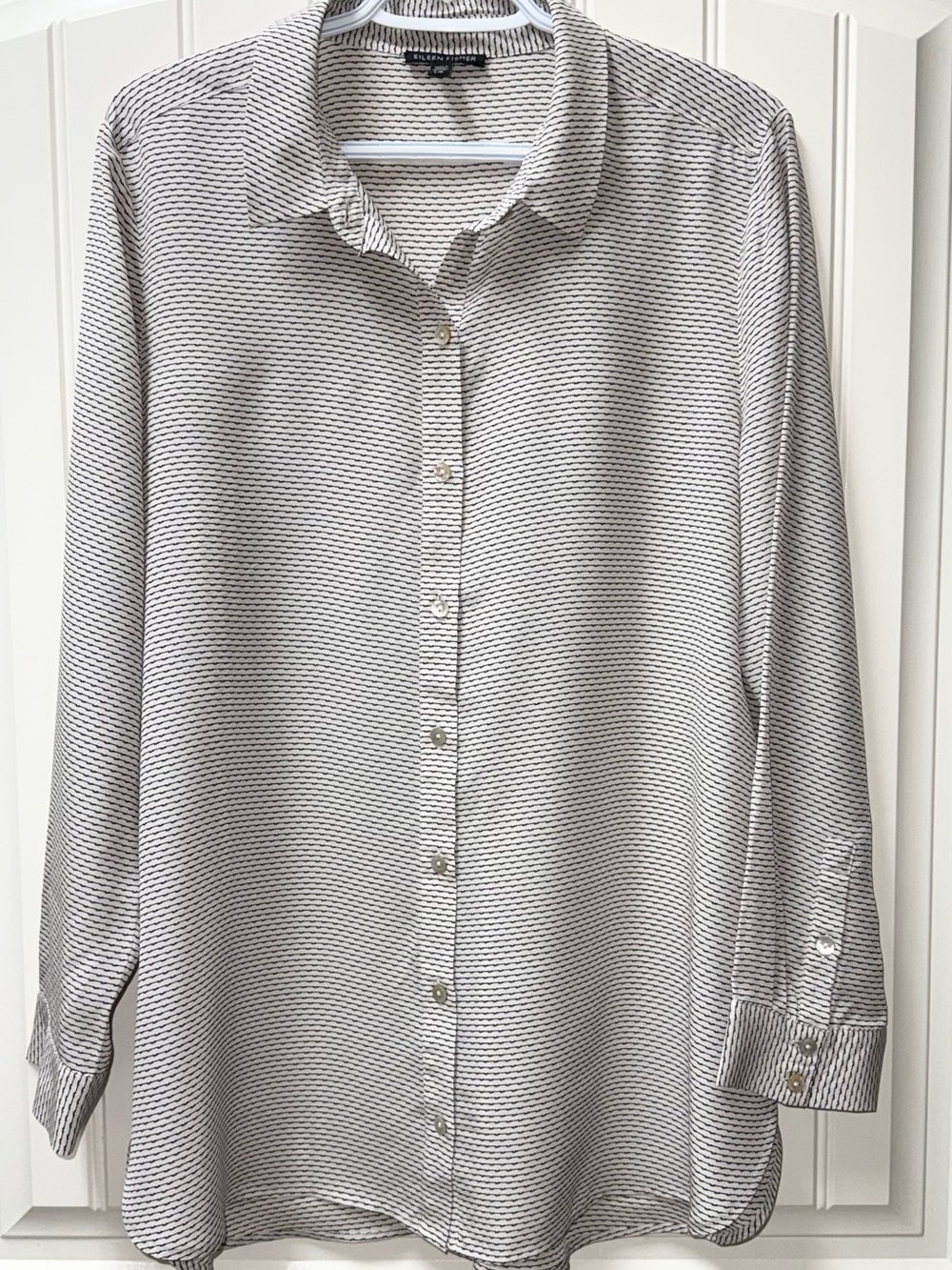LN WOMENS EILEEN FISHER LARGE (bust 46”) 100% SILK BLOUSE SHIRT TOP TUNIC STRIPE
